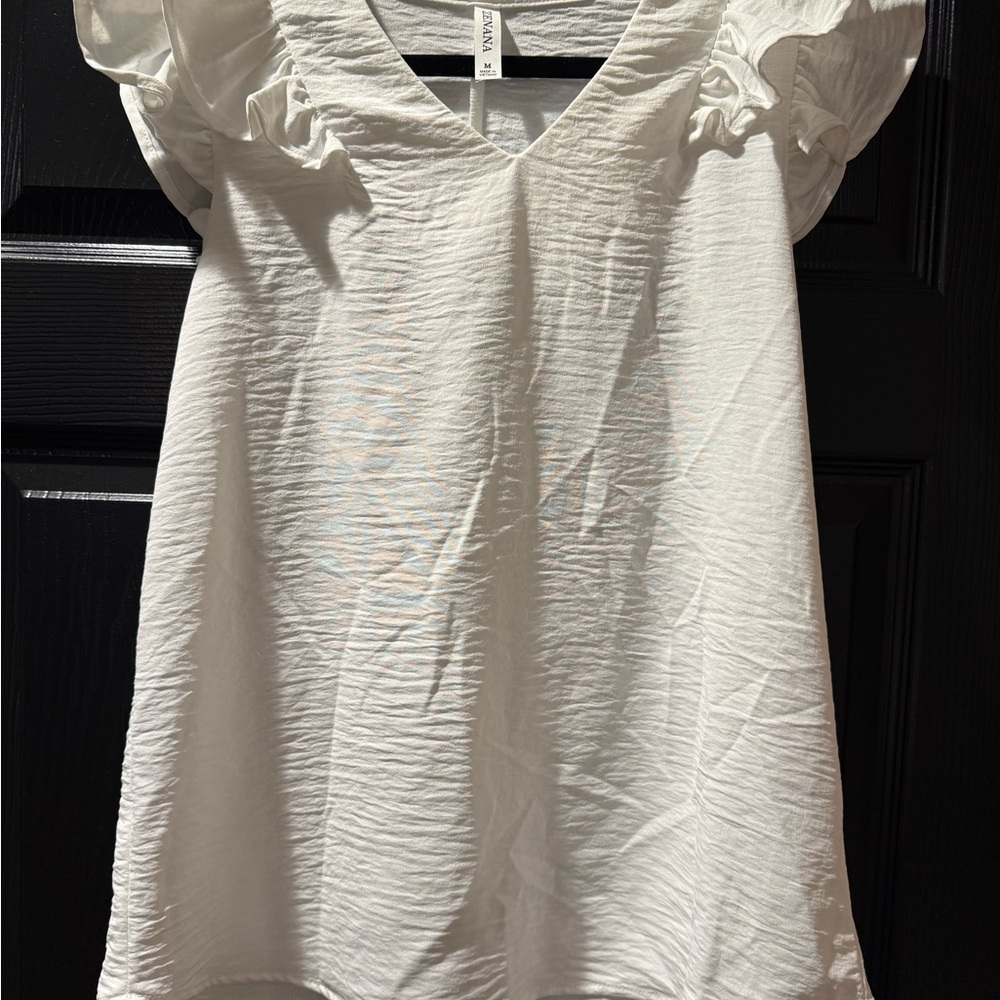 White Ruffle Sleeve V-Neck Top - Picture 6 of 9